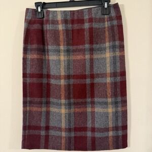 Vintage‎ Dibari Wool Blend Pencil Skirt Red Plaid US Size 4